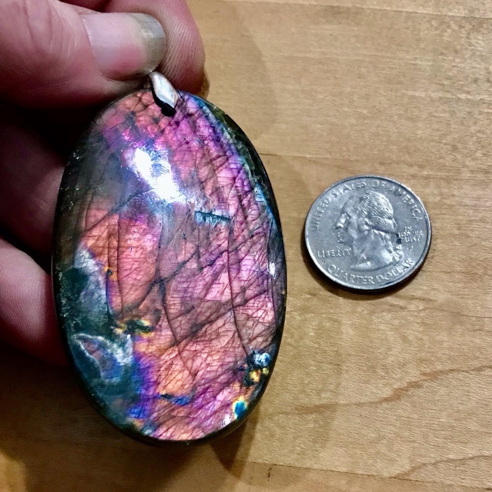 Super Flashy Colorful Hot Pink & Purple XXXL Labradorite Pendant